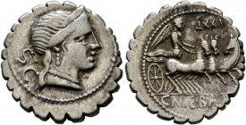 C. Naevius Balbus, 79 BC. Denarius (Silver, 19.5 mm, 3.86 g, 6 h), Rome. Diademed head of Venus to right, wearing earring and pearl necklace; behind, ...