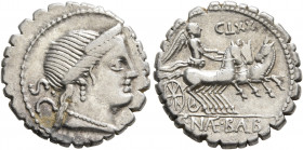 C. Naevius Balbus, 79 BC. Denarius (Silver, 18 mm, 3.88 g, 9 h), Rome. Diademed head of Venus to right, wearing earring and pearl necklace; behind, S•...