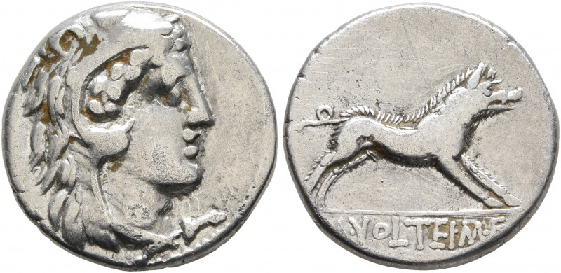 M. Volteius M.f, 78 BC. Denarius (Silver, 17 mm, 3.72 g, 5 h), Rome. Head of Her...
