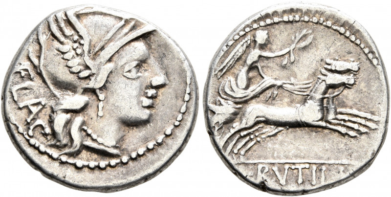 L. Rutilius Flaccus, 77 BC. Denarius (Silver, 18 mm, 3.89 g, 9 h), Rome. FLAC He...