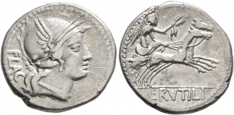 L. Rutilius Flaccus, 77 BC. Denarius (Silver, 19 mm, 3.88 g, 6 h), Rome. FLAC He...