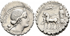 Cn. Egnatius Cn.f. Cn.n. Maxsumus, 76 BC. Denarius (Silver, 19 mm, 3.87 g, 7 h), Rome. MAXSVMVS Diademed head of Venus to right; behind, cupid perched...