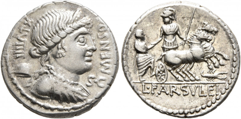 L. Farsuleius Mensor, 76 BC. Denarius (Silver, 19 mm, 3.95 g, 6 h), Rome. MENSOR...