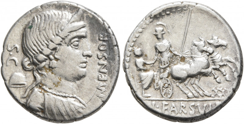 L. Farsuleius Mensor, 76 BC. Denarius (Silver, 18 mm, 3.88 g, 6 h), Rome. MENSOR...