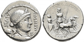 L. Farsuleius Mensor, 76 BC. Denarius (Silver, 19 mm, 3.86 g, 6 h), Rome. MENSOR / S•C Diademed and draped bust of Libertas to right; behind, XLVIII a...