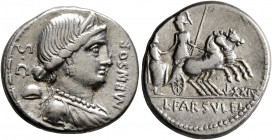L. Farsuleius Mensor, 76 BC. Denarius (Silver, 18 mm, 3.93 g, 2 h), Rome. S•C - MENSOR Draped and diademed bust of Libertas to right; behind, pileus. ...