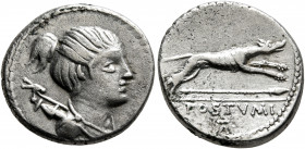 C. Postumius, 73 BC. Denarius (Silver, 18 mm, 3.95 g, 4 h), Rome. Draped bust of Diana to right, with bow and quiver over her shoulder. Rev. C•POSTVMI...