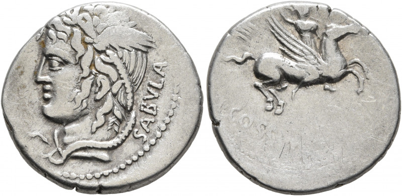 L. Cossutius C.f. Sabula, 72 BC. Denarius (Silver, 18 mm, 3.46 g, 5 h), Rome. SA...