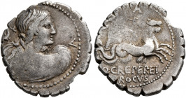Q. Creperius M.f. Rocus, 69 BC. Denarius (Silver, 19 mm, 3.76 g, 6 h), Rome. Draped bust of Amphitrite to right, seen from behind; behind, dolphin; be...