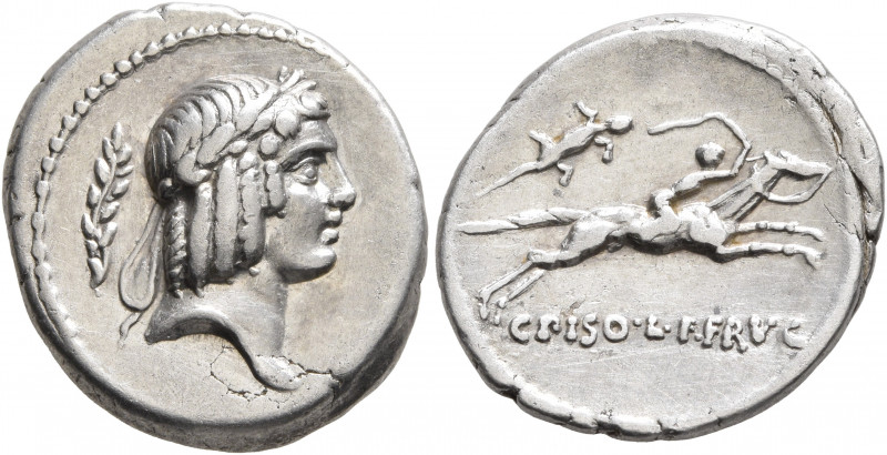 C. Piso L.f. Frugi, 67 BC. Denarius (Silver, 19 mm, 3.88 g, 5 h), Rome. Laureate...