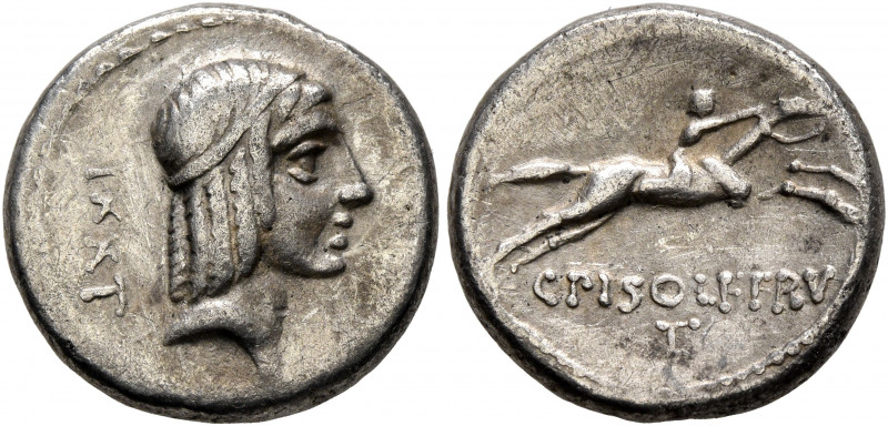 C. Piso L.f. Frugi, 67 BC. Denarius (Silver, 17 mm, 3.73 g, 5 h), Rome. Laureate...