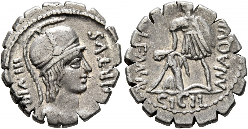 Mn. Aquillius Mn.f. Mn.n, 65 BC. Denarius (Silver, 19 mm, 4.00 g, 6 h), Rome. VI...
