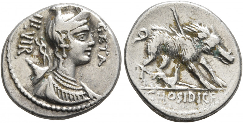 C. Hosidius C.f. Geta, 64 BC. Denarius (Silver, 18 mm, 3.92 g, 5 h), Rome. GETA ...