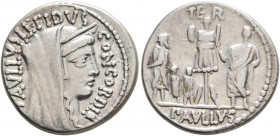 L. Aemilius Lepidus Paullus, 62 BC. Denarius (Silver, 18 mm, 3.71 g, 6 h), Rome. PAVLLVS LEPIDVS CONCORDIA Veiled and diademed head of Concordia to ri...