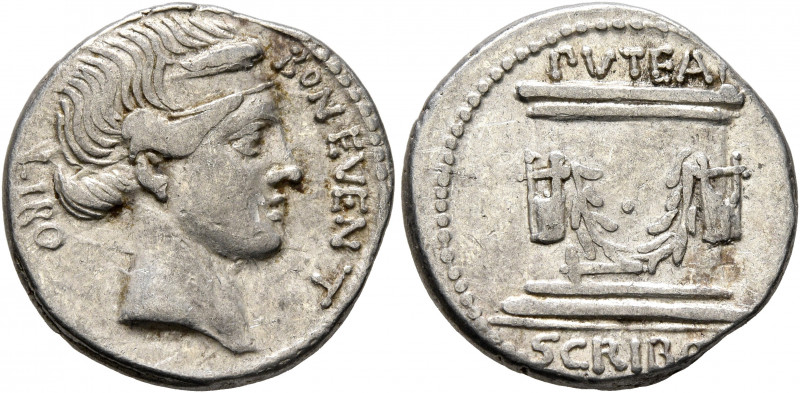 L. Scribonius Libo, 62 BC. Denarius (Silver, 19 mm, 3.99 g, 7 h). BON•EVENT LIBO...
