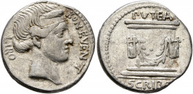 L. Scribonius Libo, 62 BC. Denarius (Silver, 19 mm, 3.99 g, 7 h). BON•EVENT LIBO Diademed head of Bonus Eventus to right. Rev. PVTEAL SCRIBON Garlande...