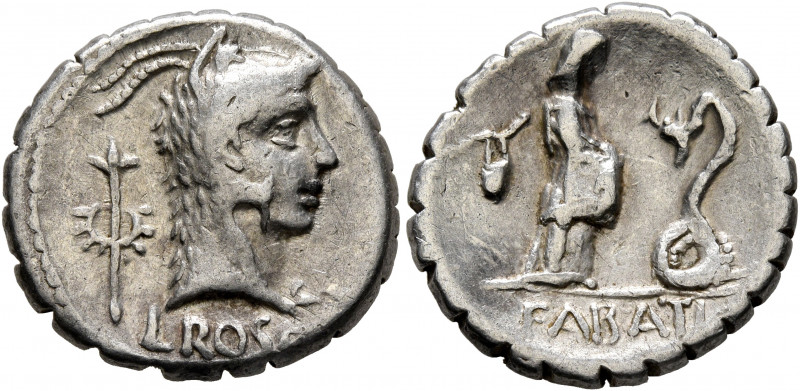 L. Roscius Fabatus, 59 BC. Denarius (Silver, 18 mm, 3.88 g, 7 h), Rome. L•ROSCI ...