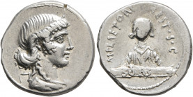 M. Plaetorius M.f. Cestianus, 57 BC. Denarius (Silver, 18 mm, 3.60 g, 6 h), Rome. Draped female head to right, behind, scales. Rev. M PLAETORI CEST•S•...