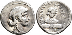 M. Plaetorius M.f. Cestianus, 57 BC. Denarius (Silver, 18 mm, 4.07 g, 5 h), Rome. Draped female head to right, behind, scales. Rev. M PLAETORI CEST•S•...
