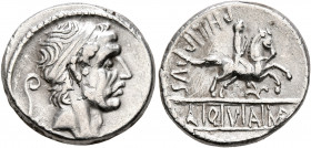 L. Marcius Philippus, 57 BC. Denarius (Silver, 17 mm, 4.00 g, 7 h), Rome. ANCVS Diademed head of Ancus Marcius to right; behind, lituus. Rev. PHILIPPV...