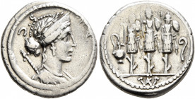Faustus Cornelius Sulla, 56 BC. Denarius (Silver, 19 mm, 4.10 g, 7 h), Rome. Laureate, diademed and draped bust of Venus to right; behind, scepter; ab...