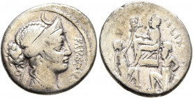 Faustus Cornelius Sulla, 56 BC. Denarius (Silver, 19 mm, 3.73 g, 5 h), Rome. FAVSTVS Draped bust of Diana to right, wearing stephane adorned with a cr...
