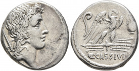 Q. Cassius Longinus, 55 BC. Denarius (Silver, 18 mm, 4.00 g, 6 h), Rome. Head of Genius Populi Romani to right; behind, scepter. Rev. Q•CASSIVS Eagle ...