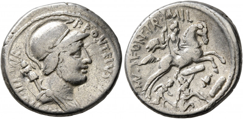 P. Fonteius P.f. Capito, 55 BC. Denarius (Silver, 18.5 mm, 3.92 g, 7 h), Rome. P...