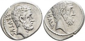 M. Junius Brutus, 54 BC. Denarius (Silver, 19 mm, 3.73 g, 9 h), Rome. BRVTVS Bearded head of L. Junius Brutus to right. Rev. AHALA Bearded head of C. ...