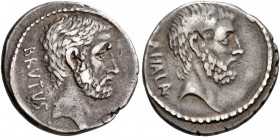 M. Junius Brutus, 54 BC. Denarius (Silver, 19 mm, 3.48 g, 6 h), Rome. BRVTVS Bearded head of L. Junius Brutus to right. Rev. AHALA Bearded head of C. ...