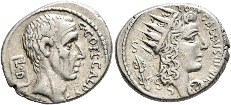 C. Coelius Caldus, 53 BC. Denarius (Silver, 19 mm, 4.00 g, 1 h), Rome. C•COEL•CA...