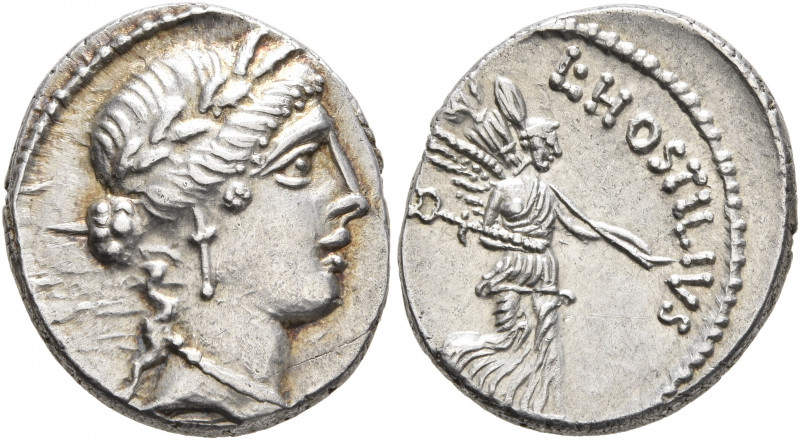 L. Hostilius Saserna, 48 BC. Denarius (Silver, 19 mm, 3.60 g, 11 h), Rome. Femal...