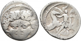 L. Plautius Plancus, 47 BC. Denarius (Silver, 20 mm, 3.64 g, 3 h), Rome. [L•PLAVTIVS] Facing head of Medusa with coiled serpent on either side. Rev. [...