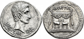 Augustus, 27 BC-AD 14. Cistophorus (Silver, 27 mm, 11.42 g, 12 h), Ephesus, circa 25-20 BC. IMP•CAESAR Bare head of Augustus to right. Rev. AVGVSTVS G...