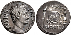 Augustus, 27 BC-AD 14. Denarius (Silver, 18 mm, 3.62 g, 7 h), uncertain mint in Spain (Colonia Patricia?), circa 19 BC. CAESAR AVGVSTVS Bare head of A...