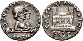 Augustus, 27 BC-AD 14. Denarius (Silver, 18 mm, 4.12 g, 2 h), Q. Rustius, moneyer, Rome, circa 19 BC. Q•RVSTIVS•FORTVNAE / ANTIAT Jugate, draped busts...