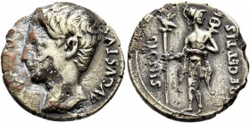 Augustus, 27 BC-AD 14. Denarius (Subaeratus, 19 mm, 3.16 g, 10 h), a contemporary plated imitation, irregular mint, after circa 19 BC. [CAESAR] – AVGV...