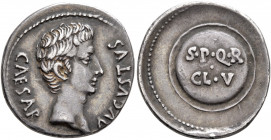 Augustus, 27 BC-AD 14. Denarius (Silver, 20 mm, 3.76 g, 11 h), uncertain mint in Spain (Colonia Caesaraugusta?), circa 19-18 BC. CAESAR AVGVSTVS Bare ...