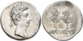 Augustus, 27 BC-AD 14. Denarius (Silver, 20 mm, 3.72 g, 4 h), uncertain mint in Spain, 19-18 BC. Head of Augustus to right, wearing oak wreath. Rev. C...