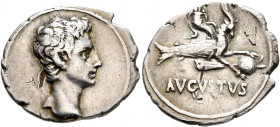 Augustus, 27 BC-AD 14. Denarius (Silver, 21 mm, 3.79 g, 7 h), uncertain Spanish mint (Colonia Patricia?), circa 18-17/16 BC. Bare head of Augustus to ...
