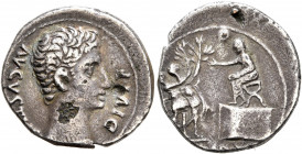 Augustus, 27 BC-AD 14. Denarius (Subaeratus, 19 mm, 2.85 g, 8 h), a contemporary plated imitation, after 15 BC. DIVI F AVGVSTVS Bare head of Augustus ...