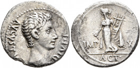 Augustus, 27 BC-AD 14. Denarius (Silver, 20 mm, 3.54 g, 6 h), Rome, 15-13 BC. AVGVSTVS DIVI•F Bare head of Augustus to right. Rev. IMP X Apollo Cithar...