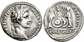 Augustus, 27 BC-AD 14. Denarius (Silver, 19 mm, 3.74 g, 7 h), Lugdunum, circa 2 BC-AD 4. CAESAR AVGVSTVS DIVI F PATER PATRIAE Laureate head of Augustu...