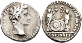 Augustus, 27 BC-AD 14. Denarius (Silver, 18 mm, 3.71 g, 1 h), Lugdunum, 2 BC-AD 4. CAESAR AVGVSTVS DIVI F PATER PATRIAE Laureate head of Augustus to r...