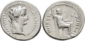 Tiberius, 14-37. Denarius (Silver, 21 mm, 3.65 g, 11 h), Lugdunum. TI CAESAR DIVI AVG F AVGVSTVS Laureate head of Tiberius to right. Rev. PONTIF MAXIM...