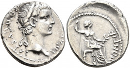 Tiberius, 14-37. Denarius (Silver, 18 mm, 3.78 g, 1 h), Lugdunum. TI CAESAR DIVI AVG F AVGVSTVS Laureate head of Tiberius to right. Rev. PONTIF MAXIM ...