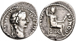 Tiberius, 14-37. Denarius (Silver, 19 mm, 3.49 g, 10 h), Lugdunum. TI CAESAR DIVI AVG F AVGVSTVS Laureate head of Tiberius to right. Rev. PONTIF MAXIM...