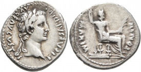 Tiberius, 14-37. Denarius (Silver, 20 mm, 3.72 g, 3 h), Lugdunum. TI CAESAR DIVI AVG F AVGVSTVS Laureate head of Tiberius to right. Rev. PONTIF MAXIM ...