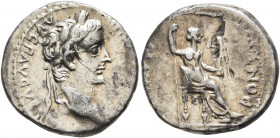Tiberius, 14-37. Denarius (Silver, 18 mm, 3.83 g, 11 h), Lugdunum. TI CAESAR DIVI AVG F AVGVSTVS Laureate head of Tiberius to right. Rev. PONTIF MAXIM...