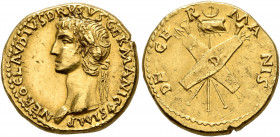 Nero Claudius Drusus, died 9 BC. Aureus (Gold, 19 mm, 7.74 g, 5 h), Lugdunum, struck under Claudius, circa 41-42. NERO CLAVDIVS DRVSVS GERMANICVS IMP ...